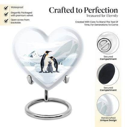 Penguin urn with butterfly theme for human adult ashes
