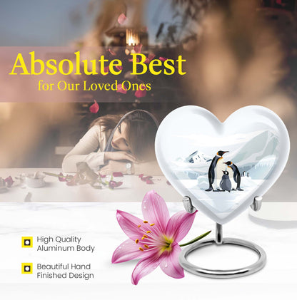 Penguin urn with butterfly theme for human adult ashes