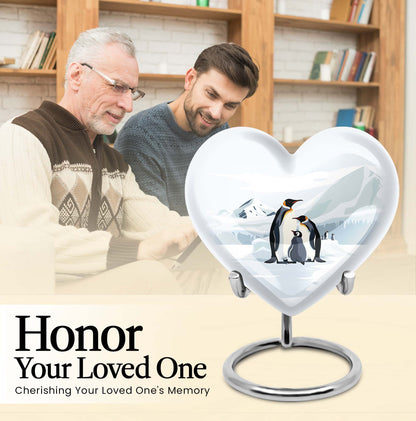 Penguin urn with butterfly theme for human adult ashes