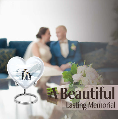Penguin urn with butterfly theme for human adult ashes