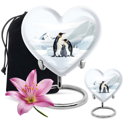 Penguin urn with butterfly theme for human adult ashes