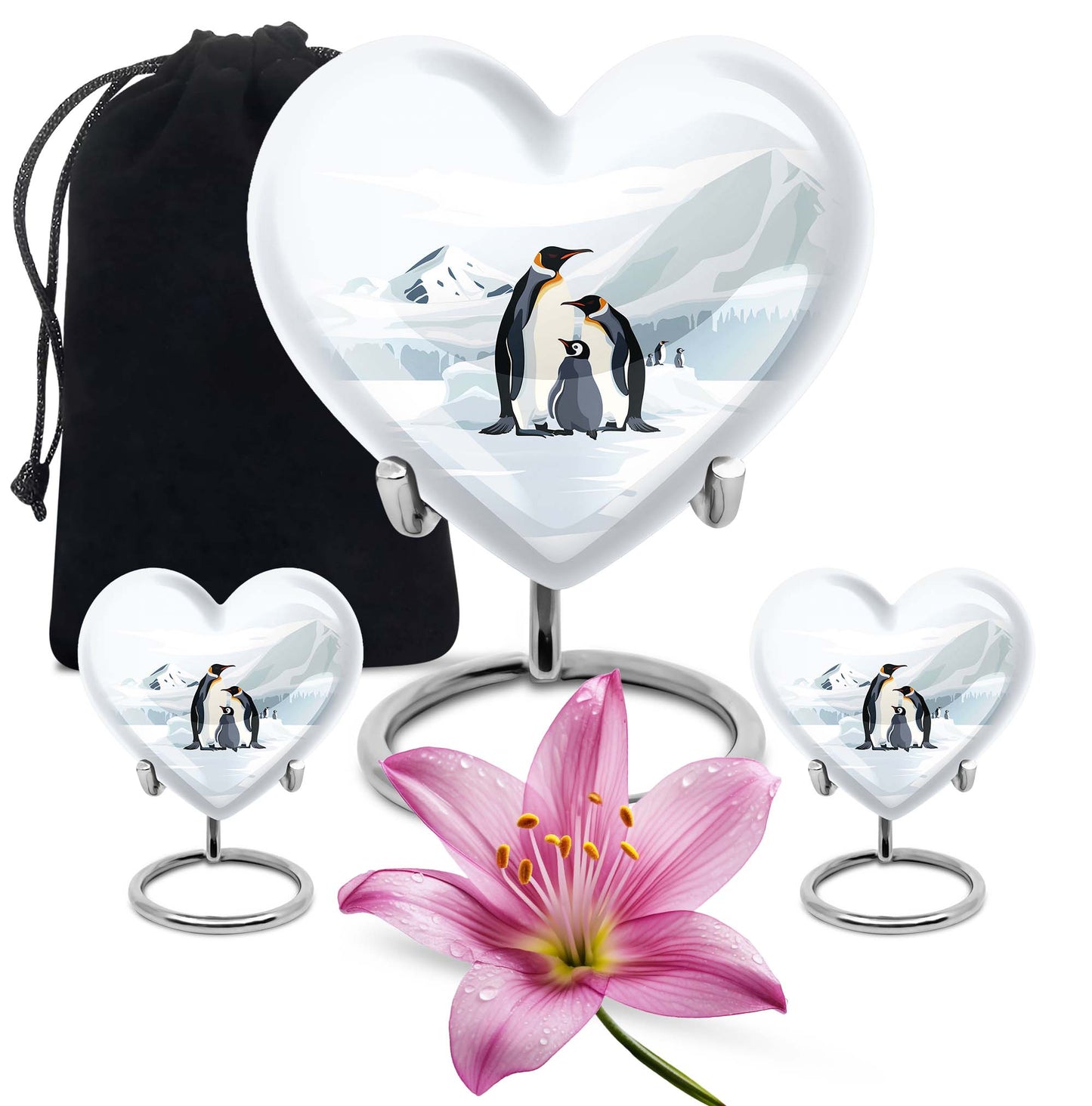 Penguin Theme Large Urn With 2 Keepsake Urn