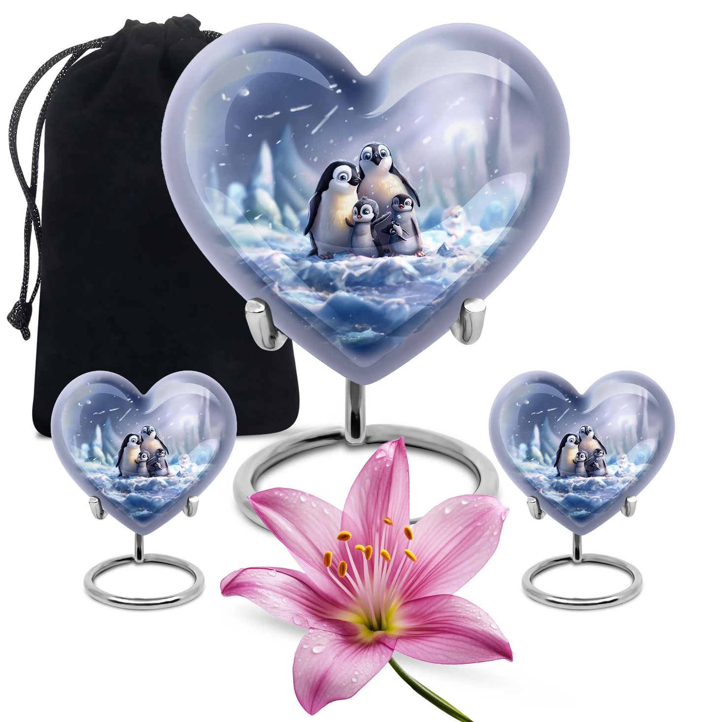 Penguin Theme Large Urn With 2 Keepsake Urn
