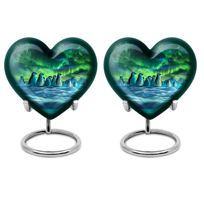 10-inch heart-themed Penguin Urn with butterfly design, personalized option available