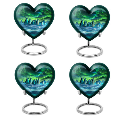 10-inch heart-themed Penguin Urn with butterfly design, personalized option available