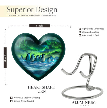 10-inch heart-themed Penguin Urn with butterfly design, personalized option available