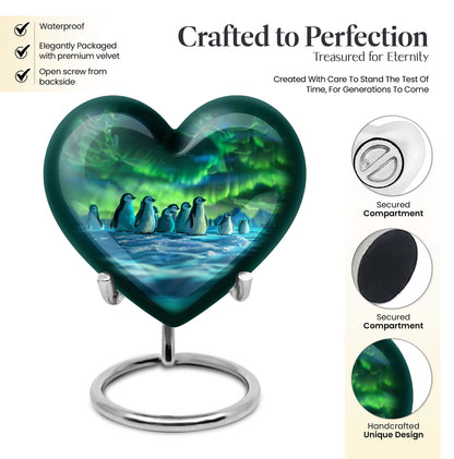 10-inch heart-themed Penguin Urn with butterfly design, personalized option available