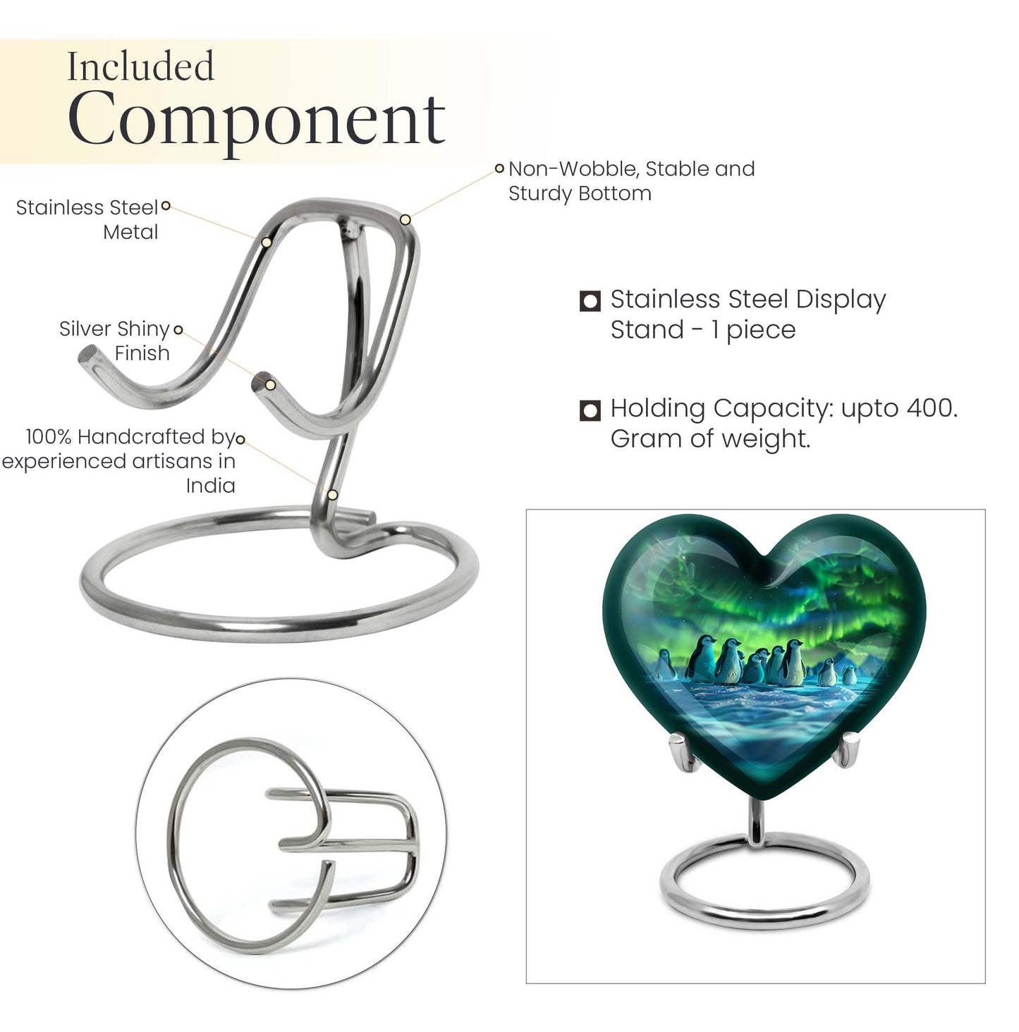 10-inch heart-themed Penguin Urn with butterfly design, personalized option available