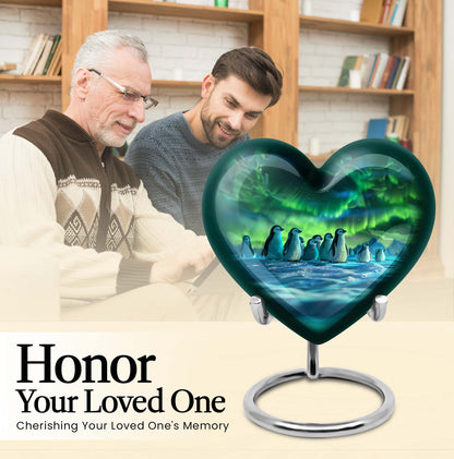 10-inch heart-themed Penguin Urn with butterfly design, personalized option available