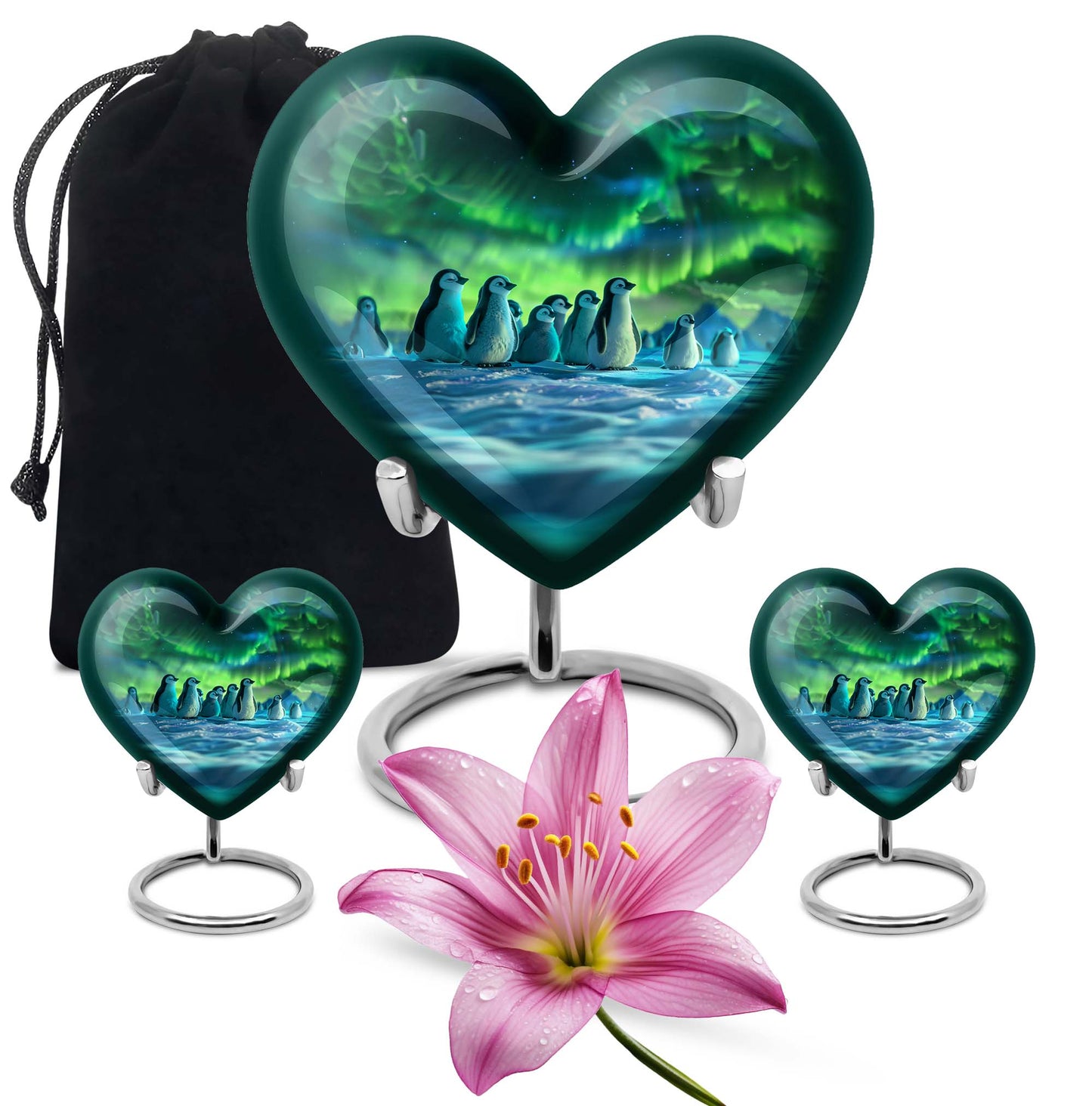 10-inch heart-themed Penguin Urn with butterfly design, personalized option available