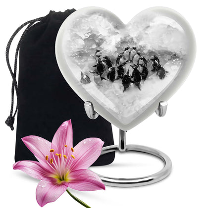 10-inch butterfly-themed heart penguin urn 
