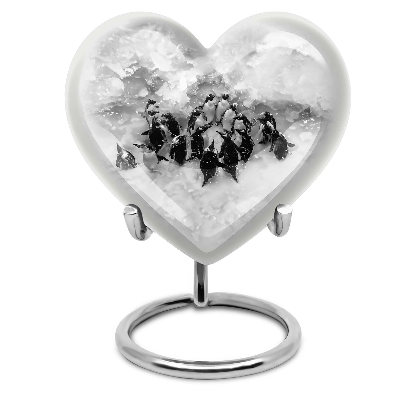 10-inch butterfly-themed heart penguin urn 