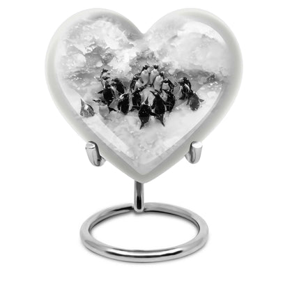10-inch butterfly-themed heart penguin urn 