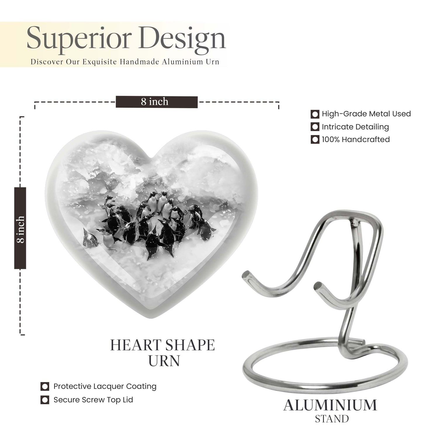 10-inch butterfly-themed heart penguin urn 