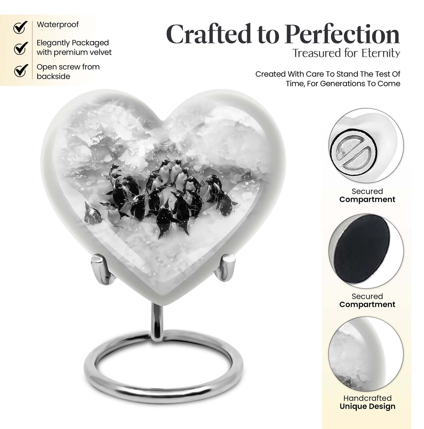 10-inch butterfly-themed heart penguin urn 