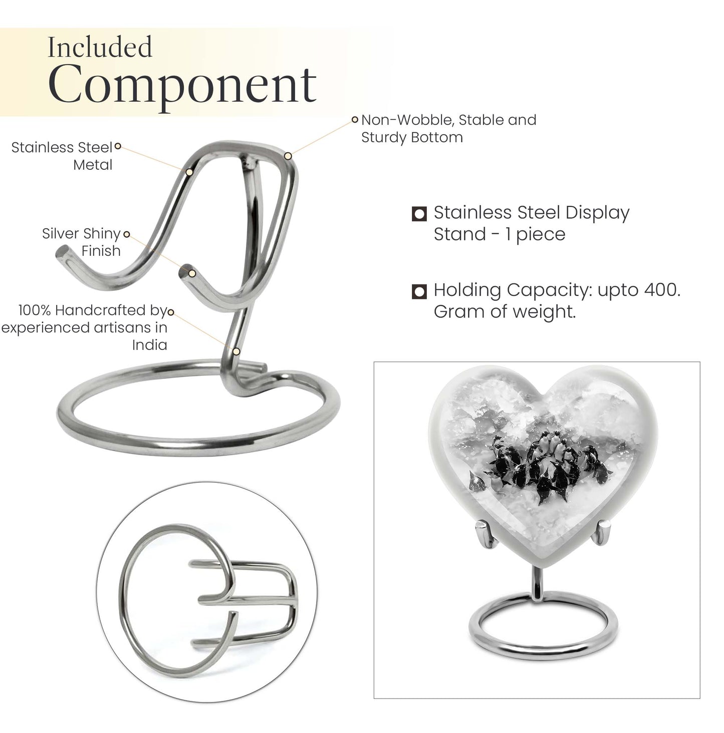 10-inch butterfly-themed heart penguin urn 