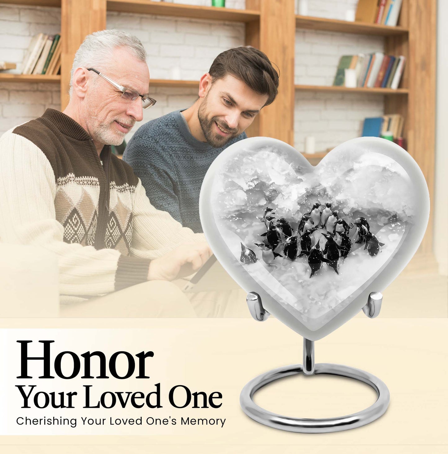 10-inch butterfly-themed heart penguin urn 