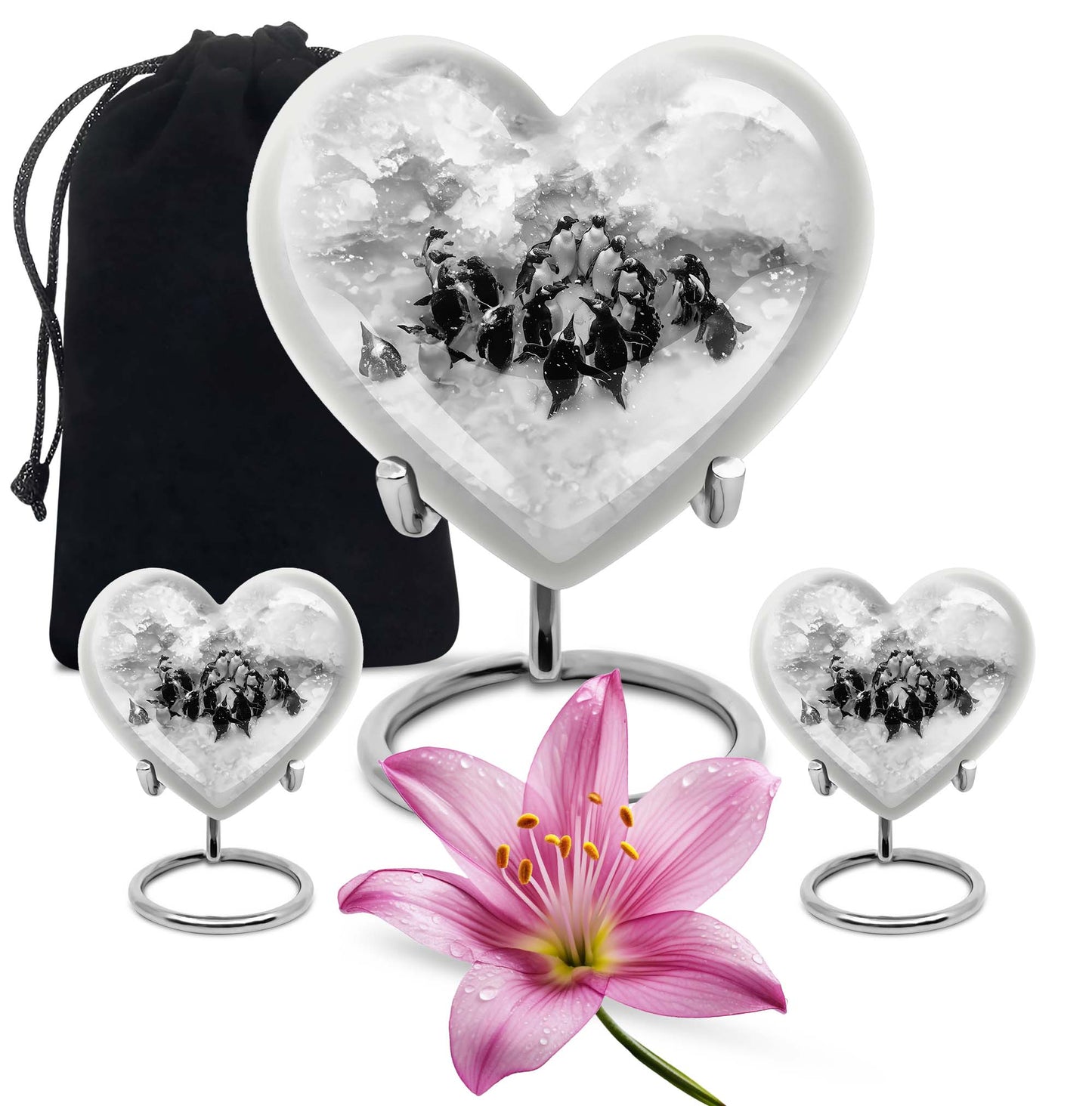 10-inch butterfly-themed heart penguin urn 