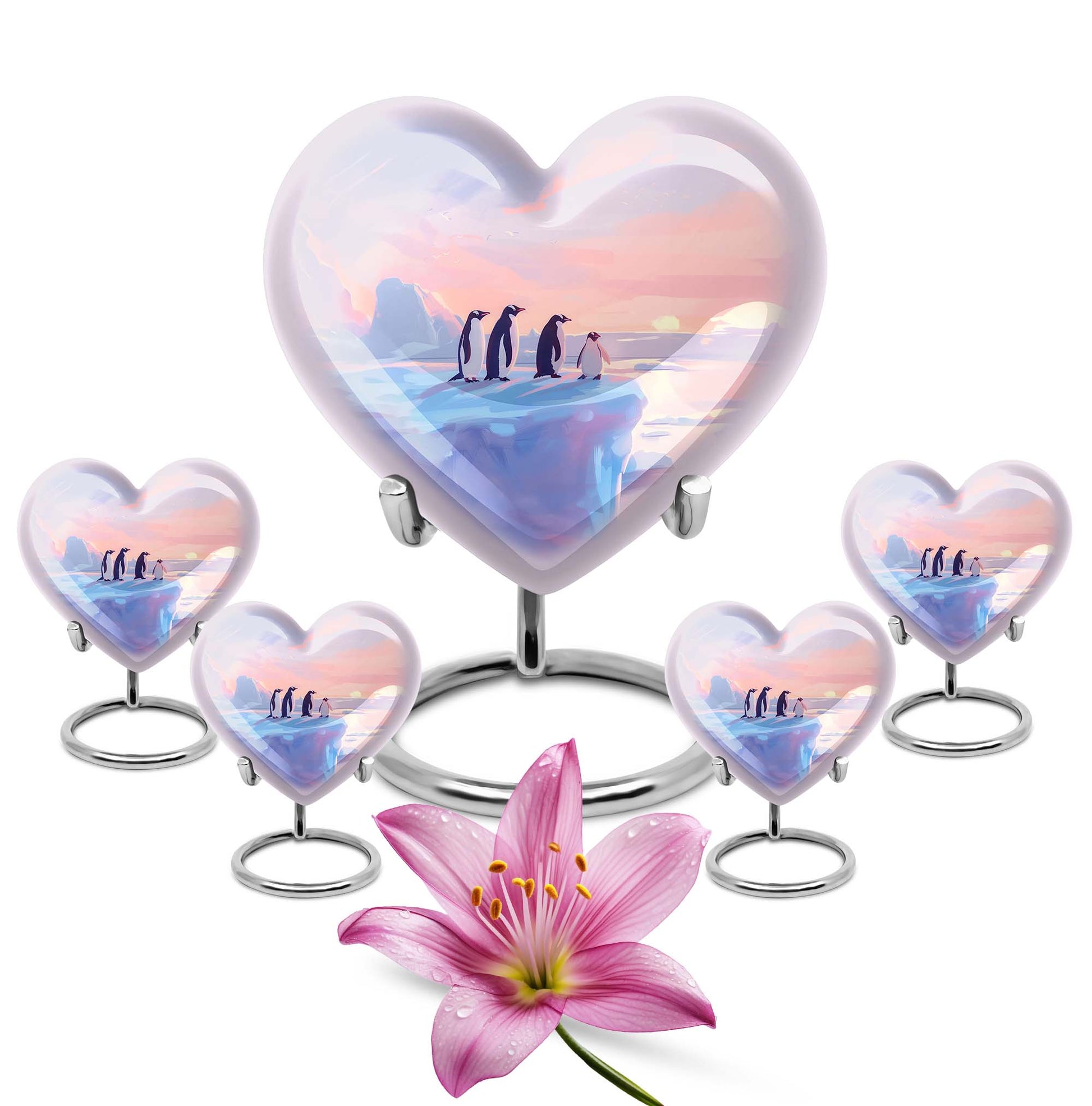 Penguin Theme Large Urn With 4 Keepsake Urn