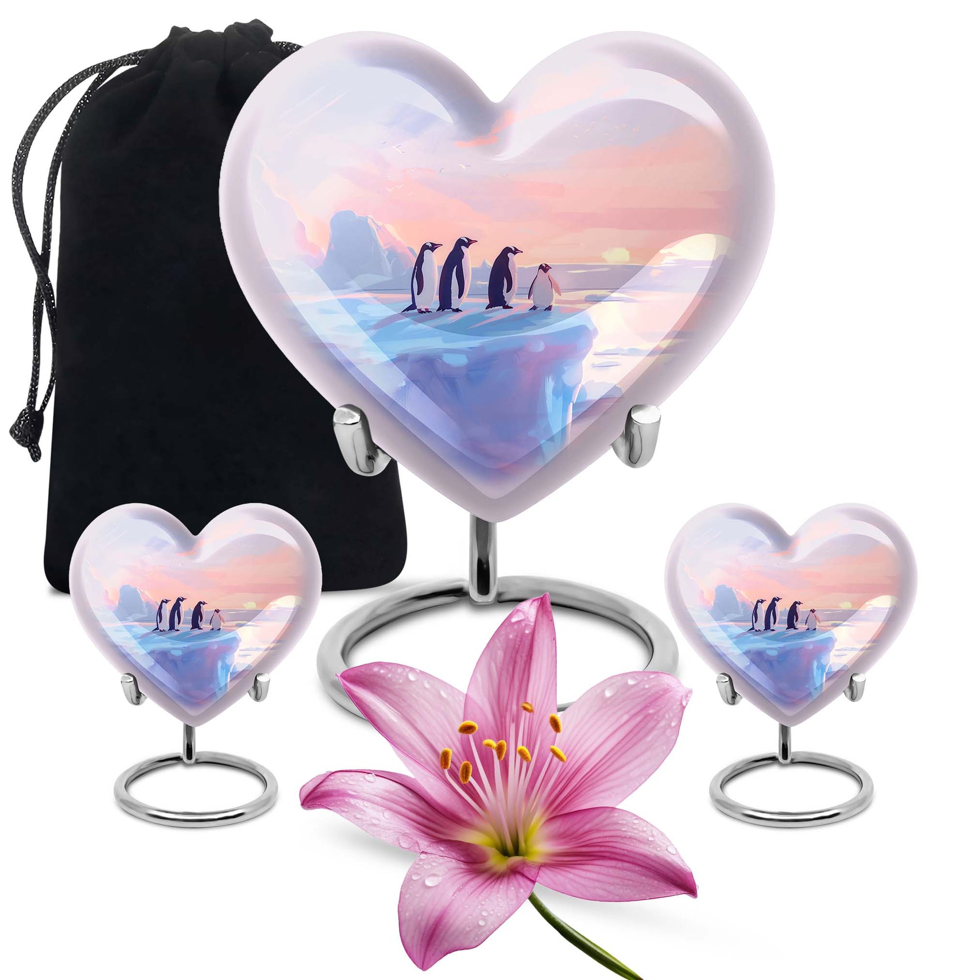 Penguin Theme Large Urn With 2 Keepsake Urn