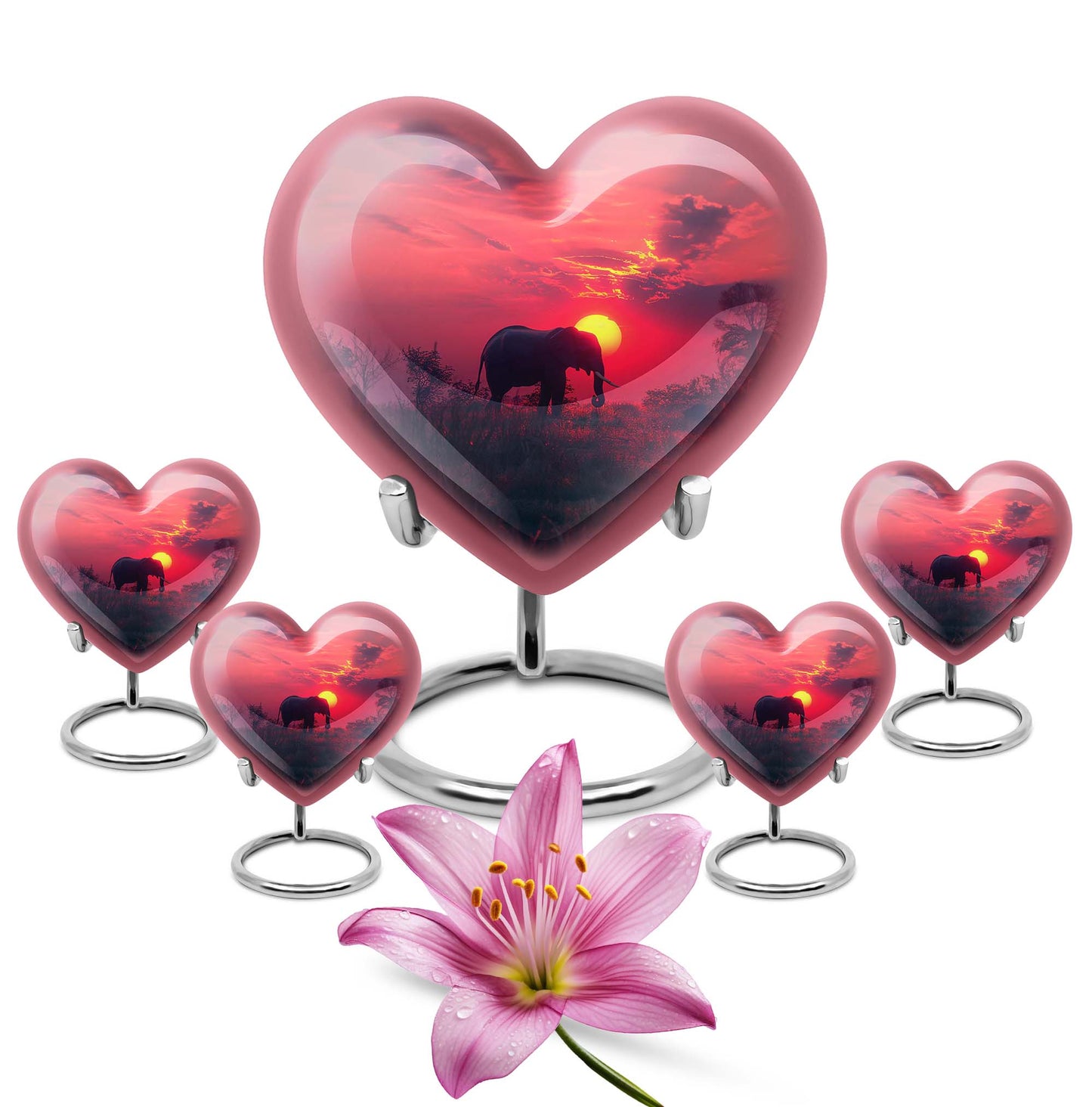 Elephant Theme Large Urn With 4 Keepsake Urn