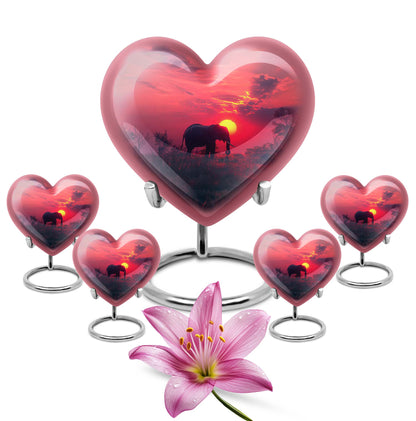 Elephant Theme Large Urn With 4 Keepsake Urn