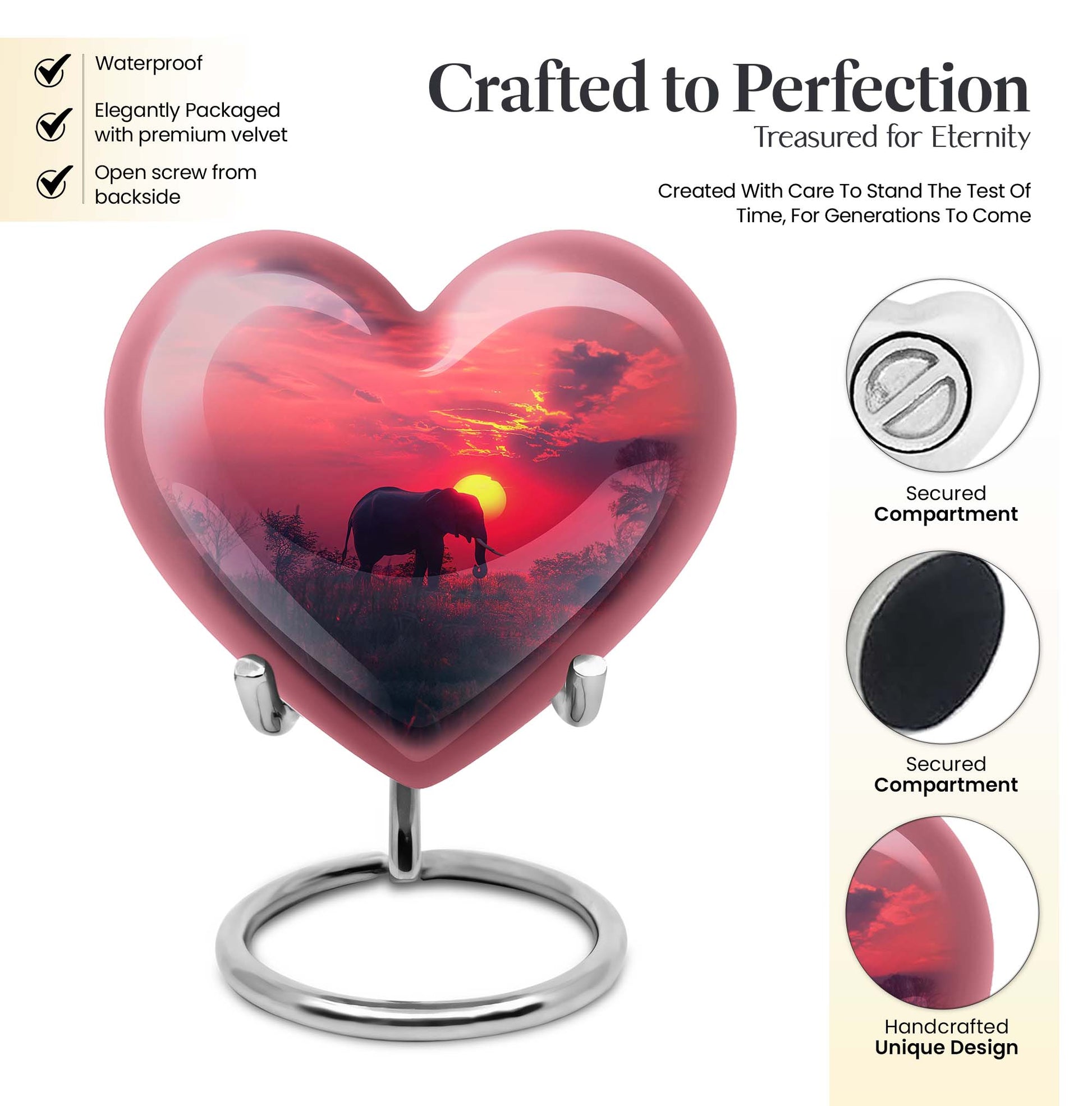 heart-shaped Elephant Urn for ashes