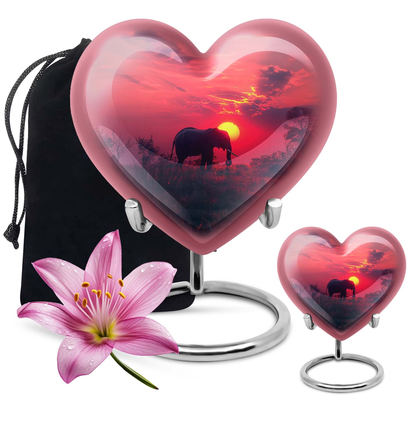 Elephant Theme Large Urn With 1 Keepsake Urn