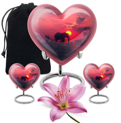 Elephant Theme Large Urn With 2 Keepsake Urn