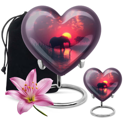 Elephant Theme Large Urn With 1 Keepsake Urn