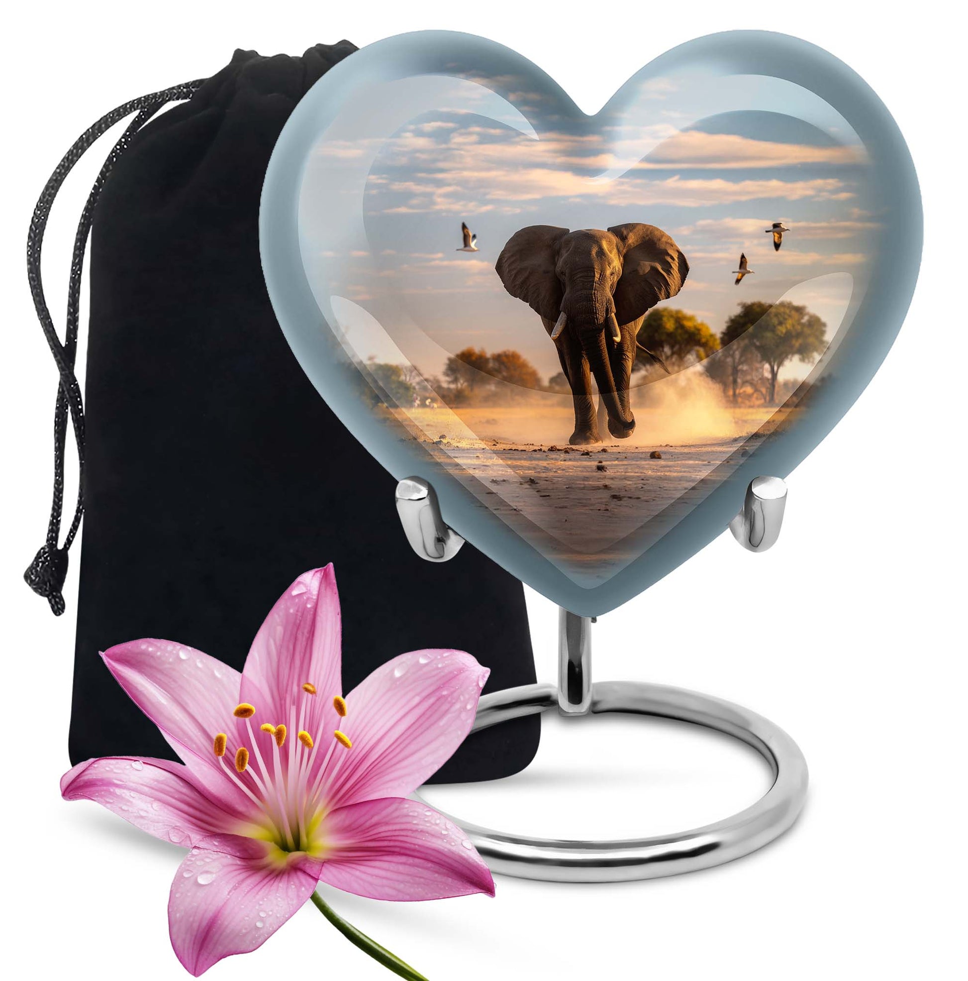 10-inch Elegant Elephant Urn for adult ashes, Butterfly-themed Heart cremation urn with personal engraving