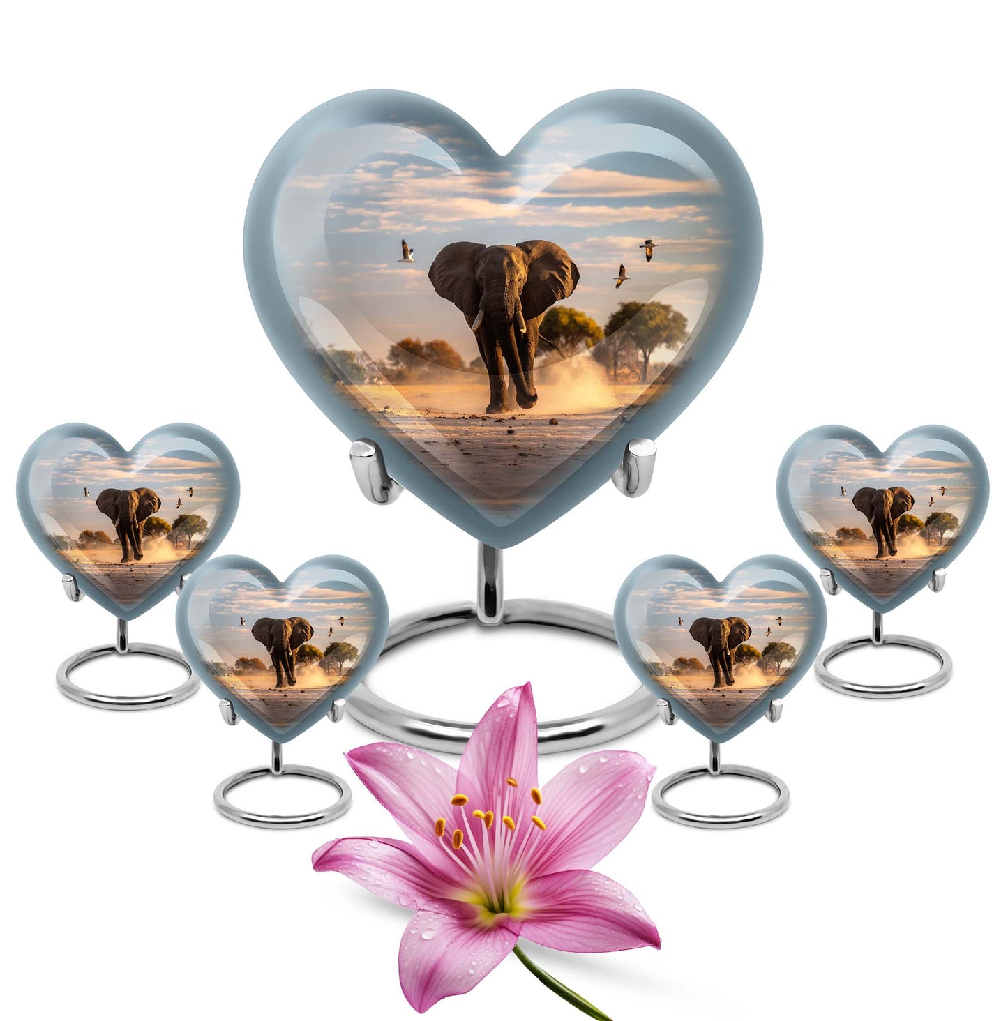 Elephant Theme Large Urn With 4 Keepsake Urn