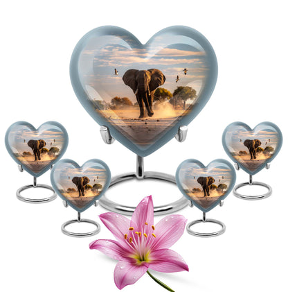 Elephant Theme Large Urn With 4 Keepsake Urn