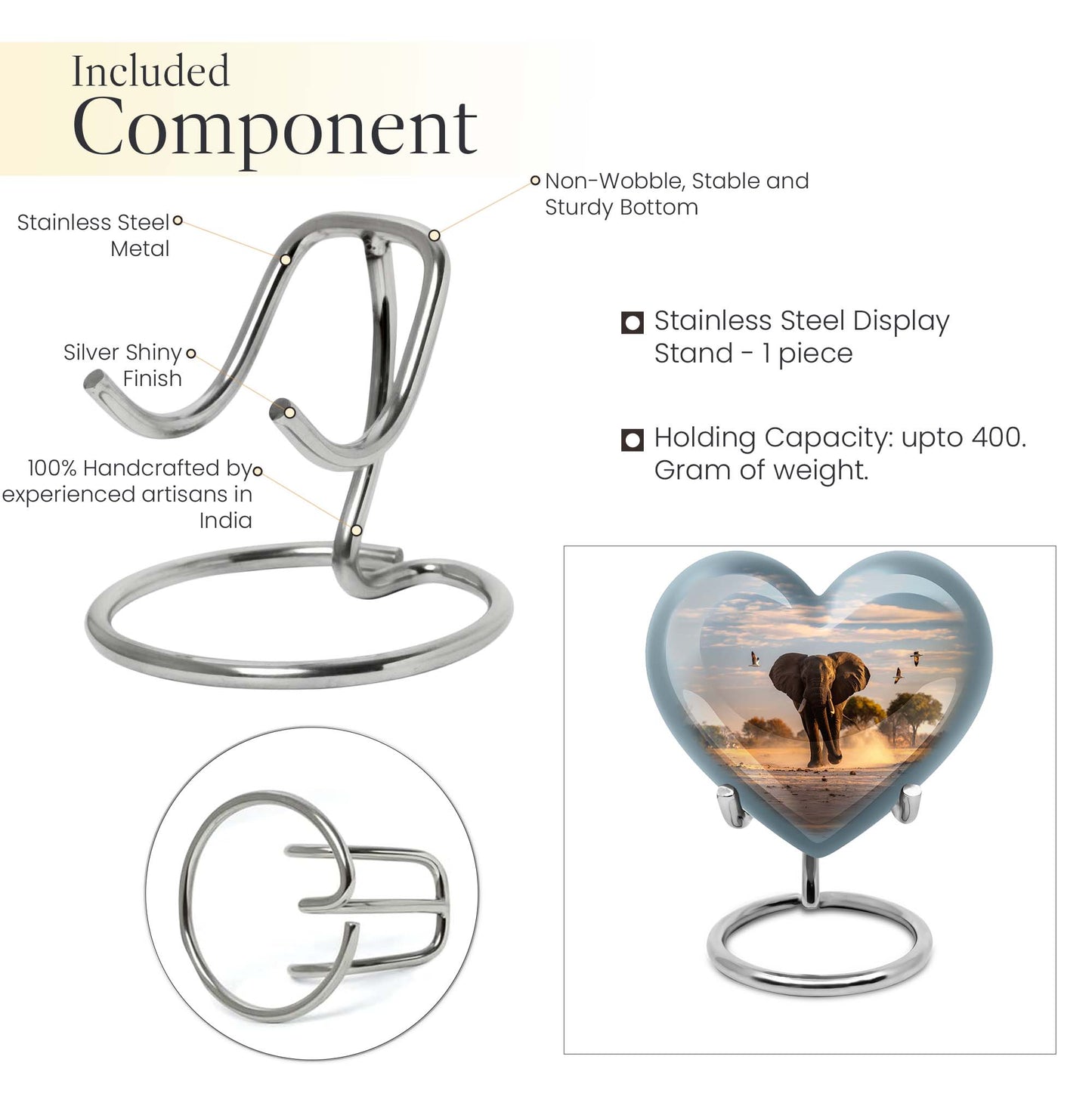 10-inch Elegant Elephant Urn for adult ashes, Butterfly-themed Heart cremation urn with personal engraving