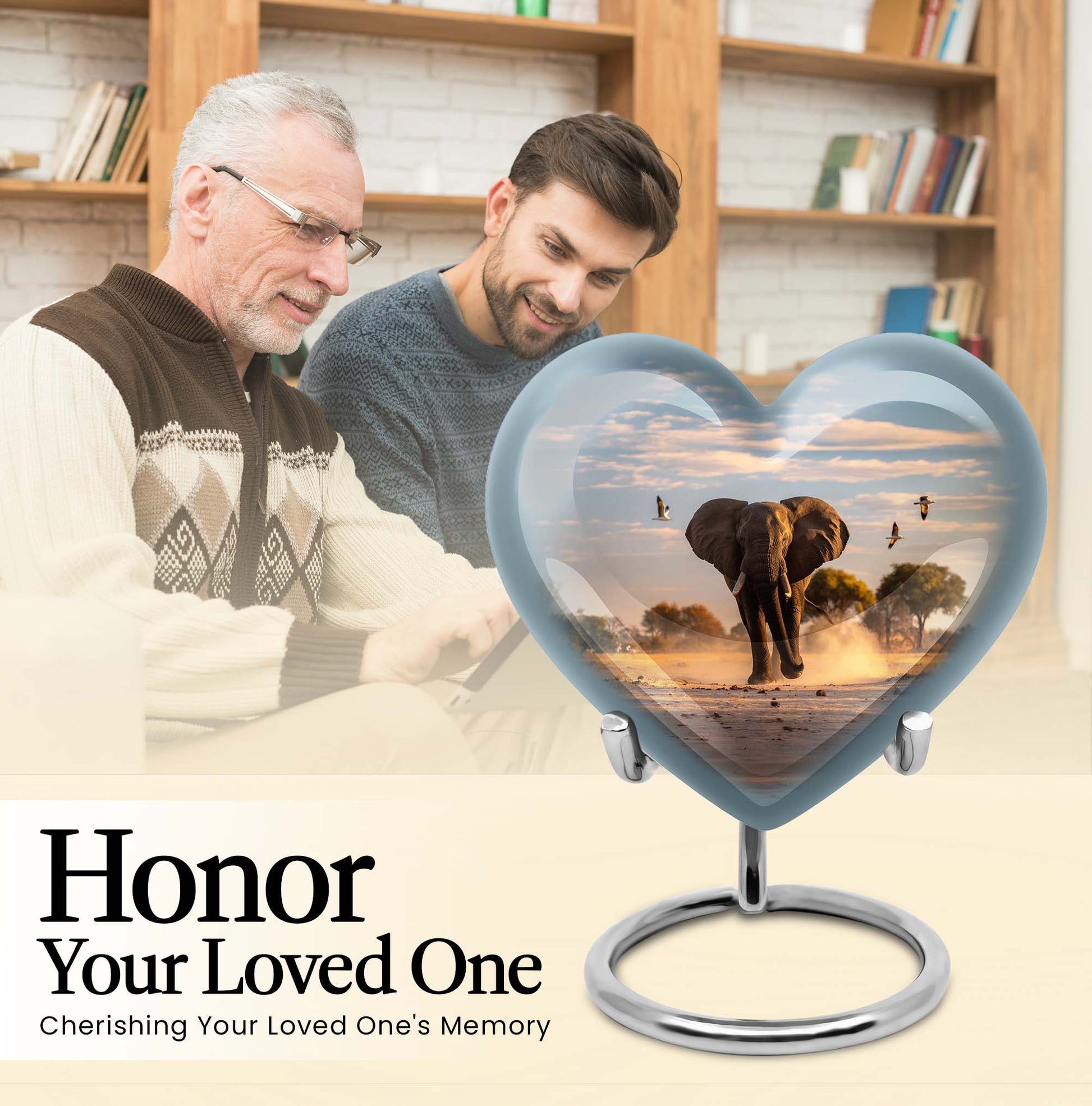 10-inch Elegant Elephant Urn for adult ashes, Butterfly-themed Heart cremation urn with personal engraving