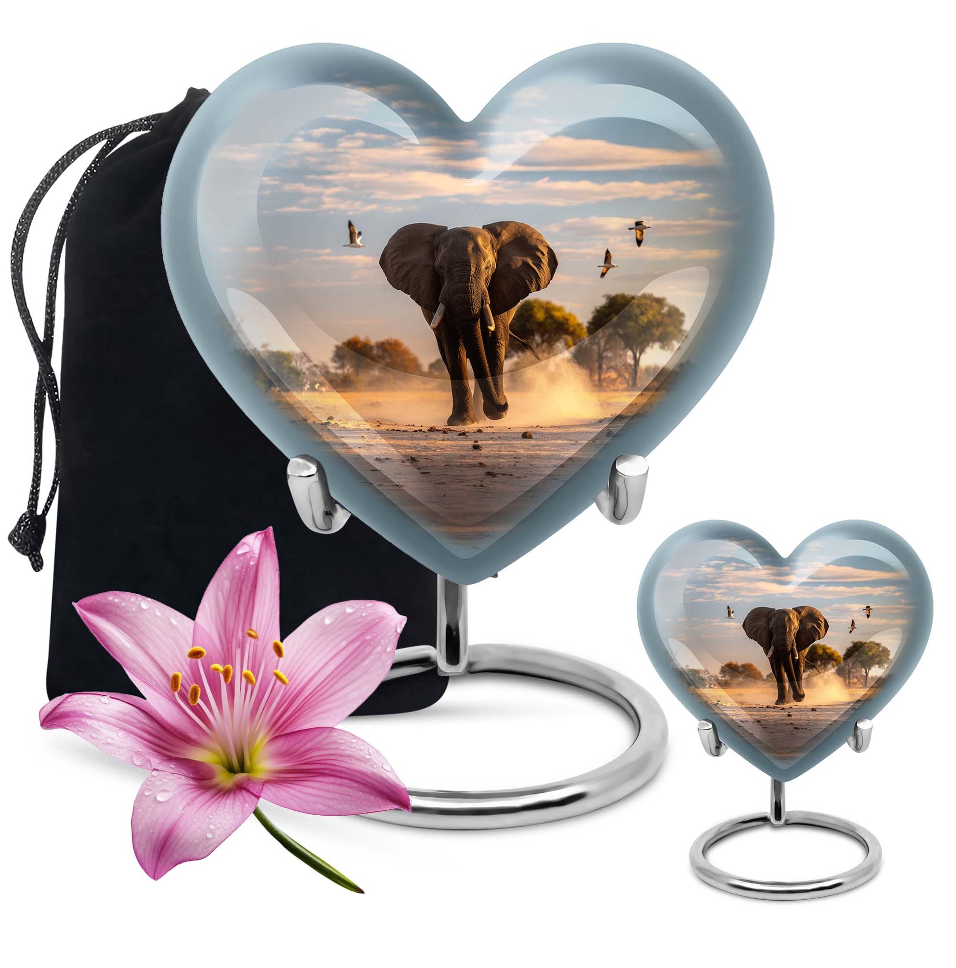 10-inch Elegant Elephant Urn for adult ashes, Butterfly-themed Heart cremation urn with personal engraving