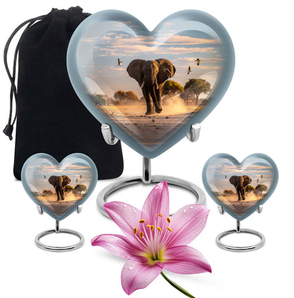 Elephant Theme Large Urn With 2 Keepsake Urn