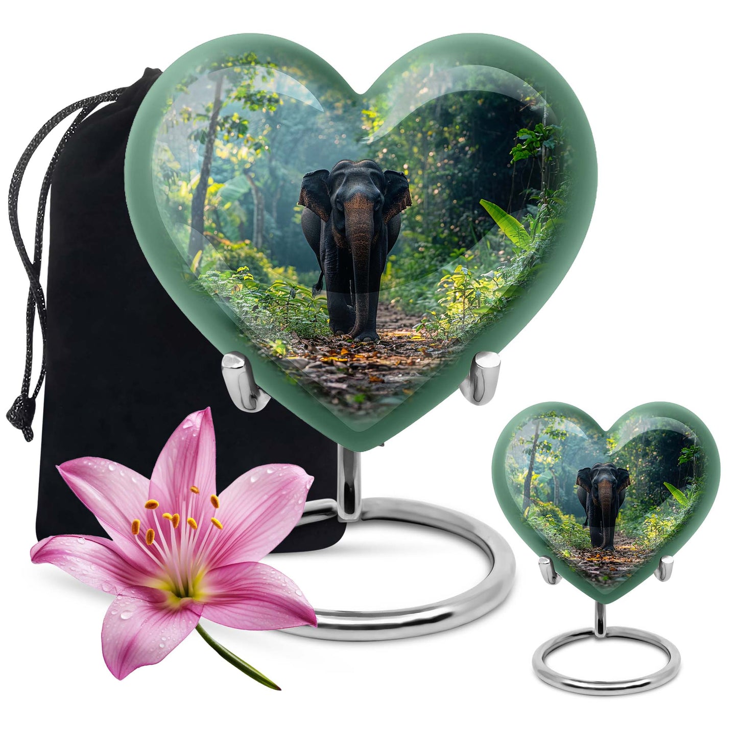 Elephant Theme Large Urn With 1 Keepsake Urn