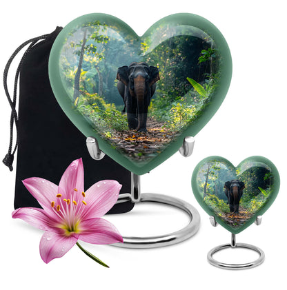 Elephant Theme Large Urn With 1 Keepsake Urn