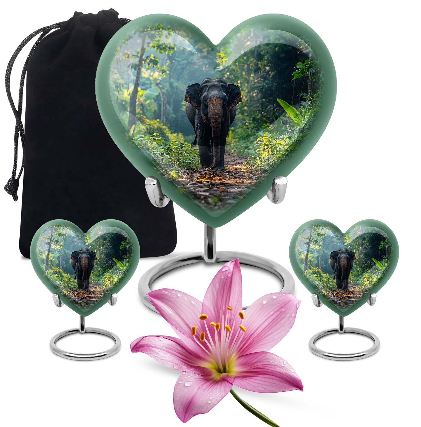 Elephant Theme Large Urn With 2 Keepsake Urn