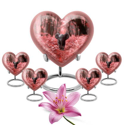 10-inch Elephant themed Heart urn with butterfly design for burial custom, made of Aluminum