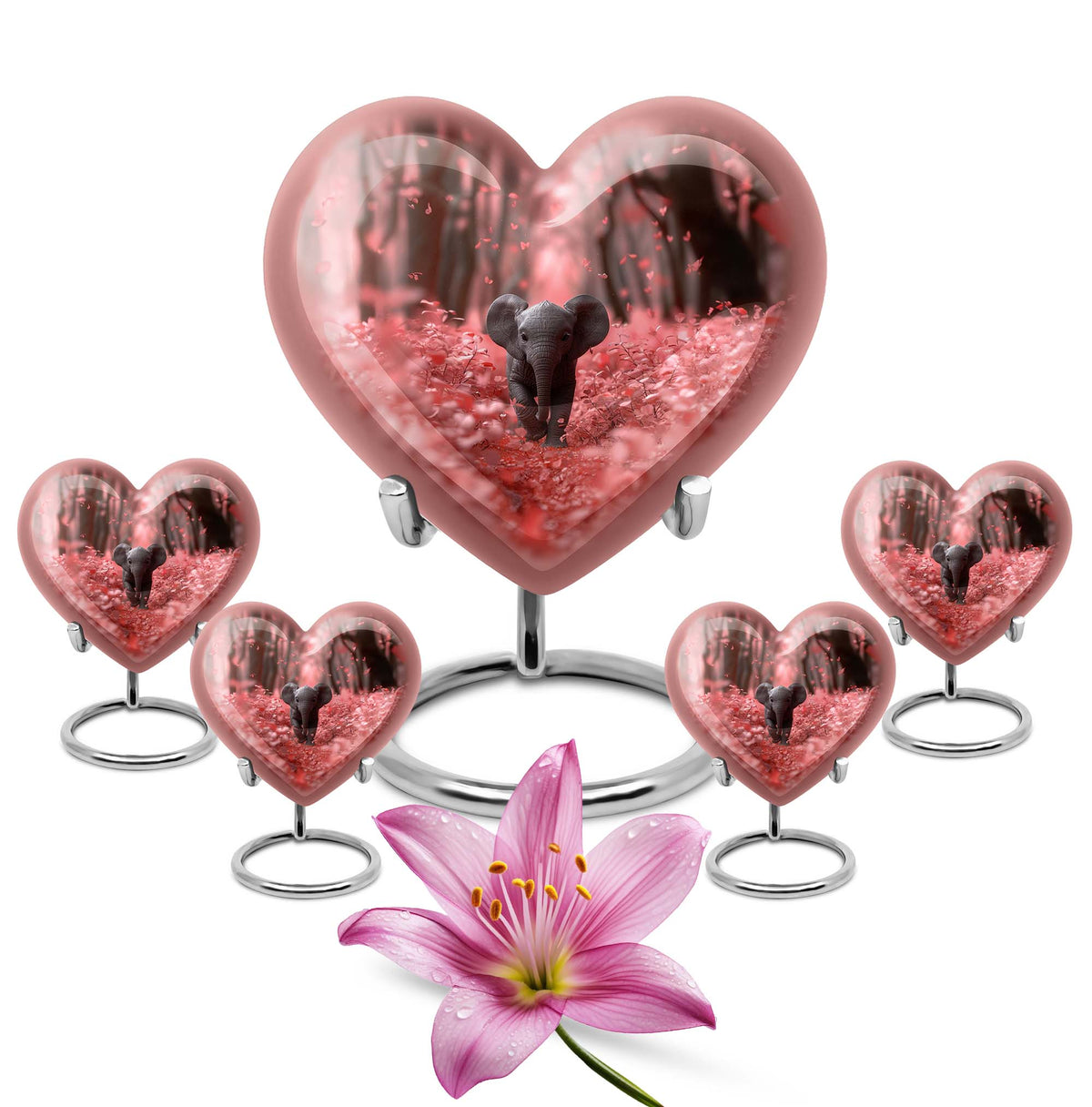 Elephant Theme Large Urn With 4 Keepsake Urn