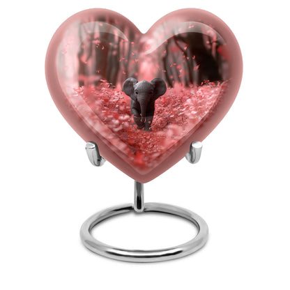 10-inch Elephant themed Heart urn with butterfly design for burial custom, made of Aluminum