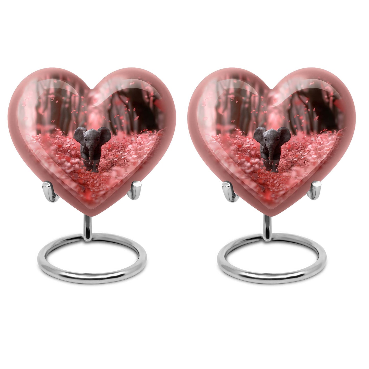10-inch Elephant themed Heart urn with butterfly design for burial custom, made of Aluminum