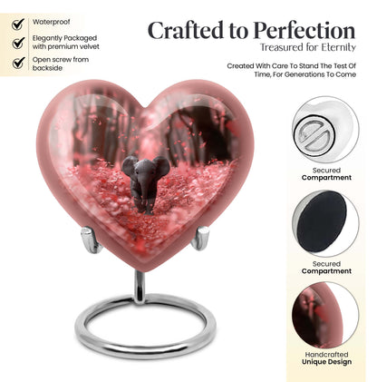 10-inch Elephant themed Heart urn with butterfly design for burial custom, made of Aluminum