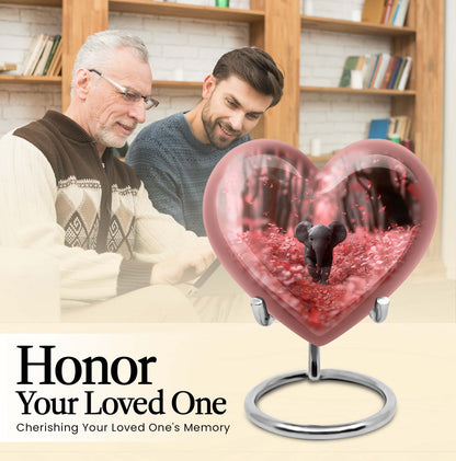 10-inch Elephant themed Heart urn with butterfly design for burial custom, made of Aluminum