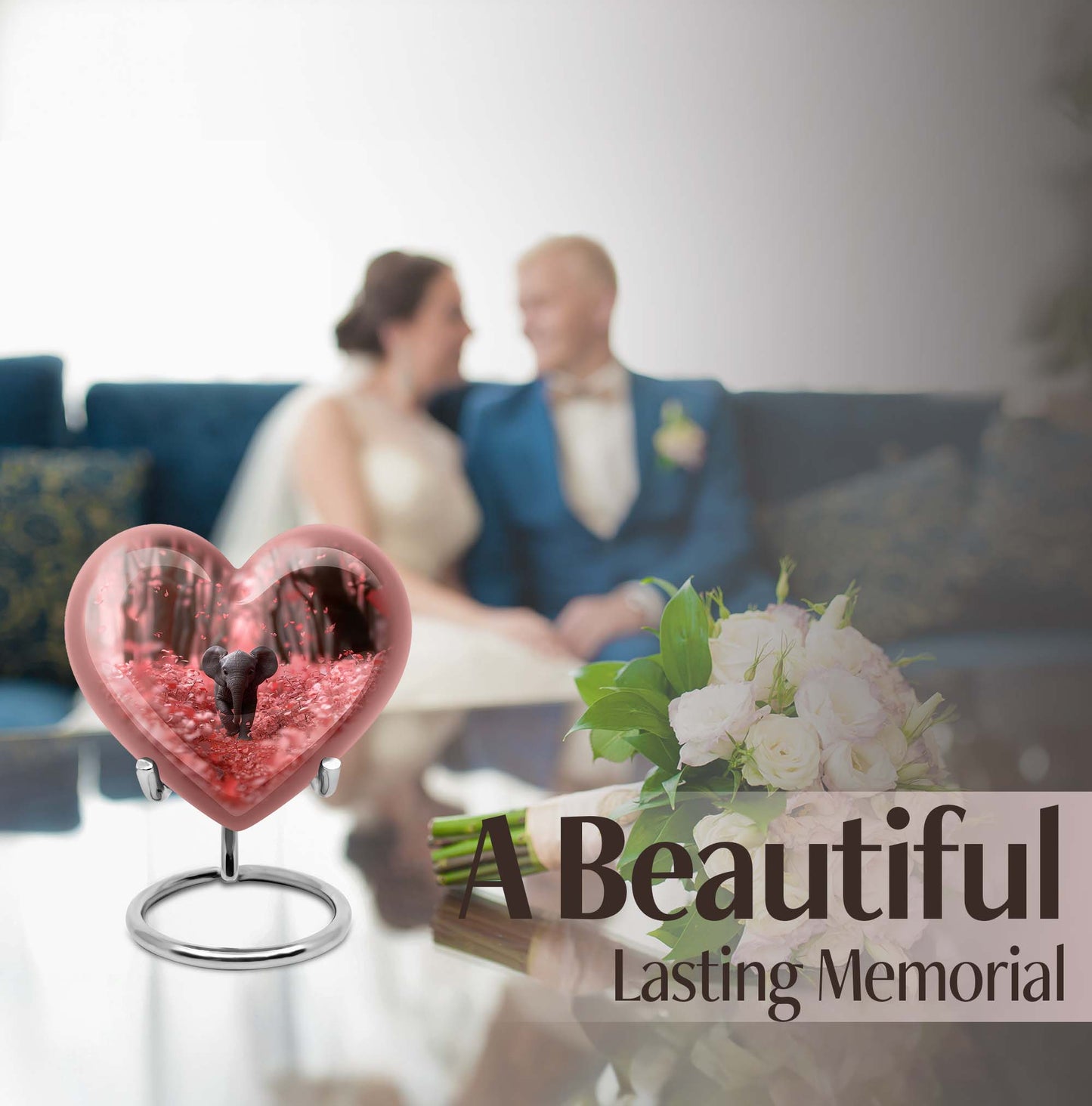 10-inch Elephant themed Heart urn with butterfly design for burial custom, made of Aluminum
