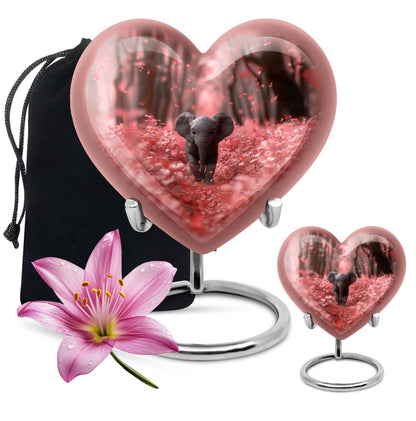 10-inch Elephant themed Heart urn with butterfly design for burial custom, made of Aluminum