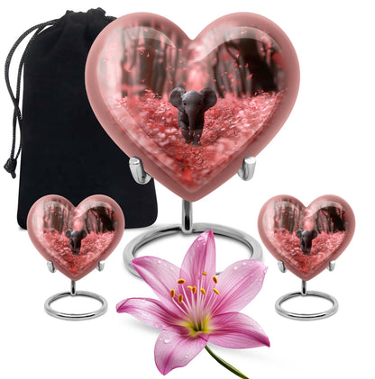 10-inch Elephant themed Heart urn with butterfly design for burial custom, made of Aluminum