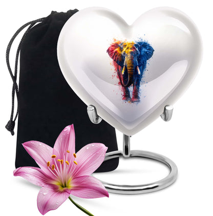 10-inch elephant urn with heart and butterfly 